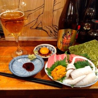 ささの葉 - 料理写真:瓶ビールに刺盛り